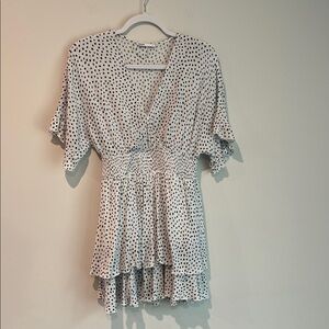Cropp Polka Dot Short Sleeve Ruffled Faux Wrap Mini Dress Size Small